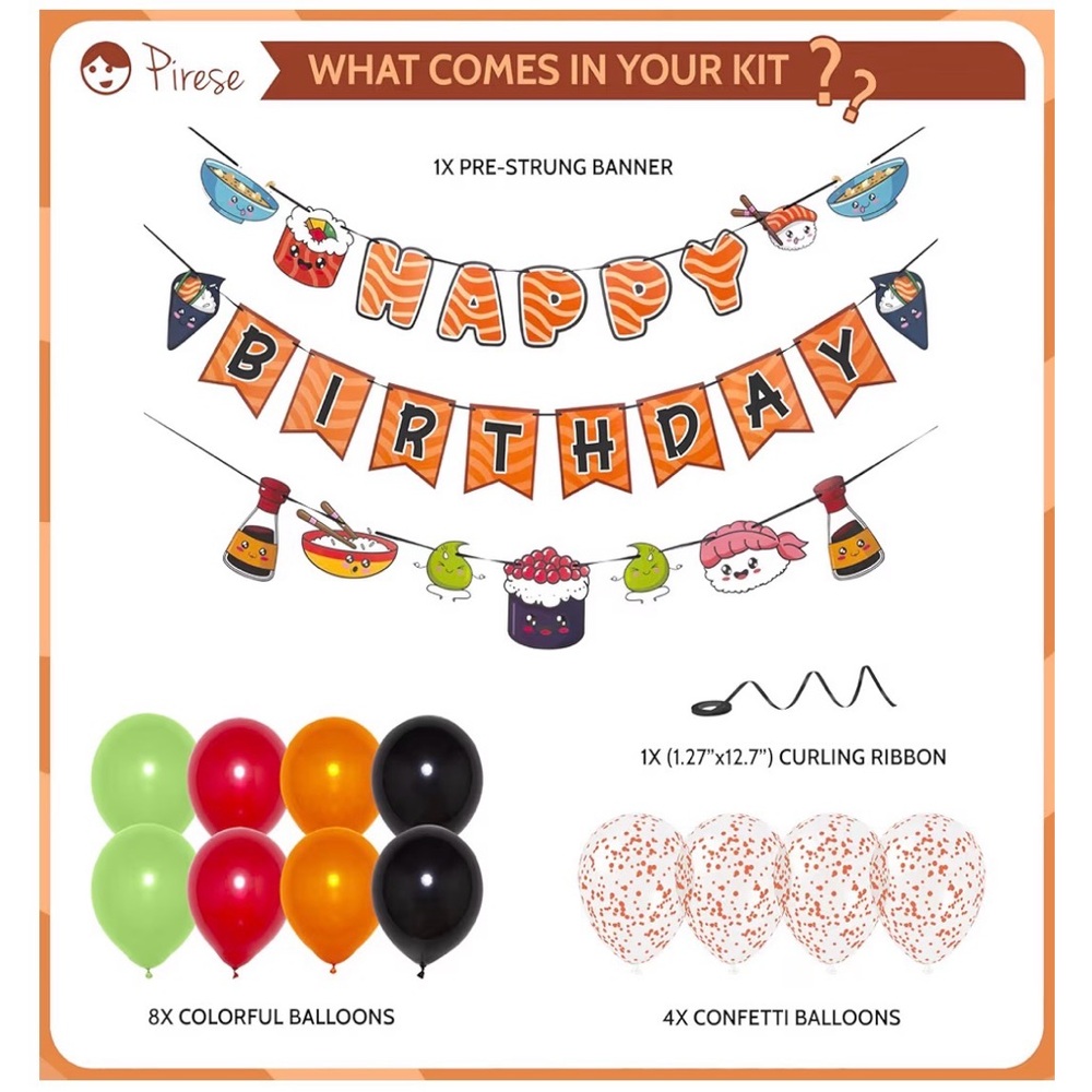 Sushi-Themed Birthday Banner and Balloon Set - Picture 3 of 3